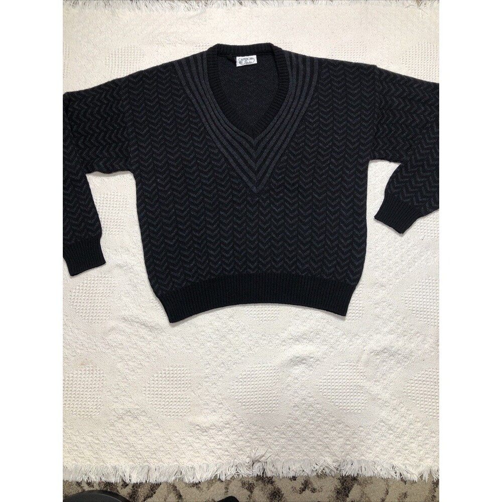 Vtg. 80s 90s Cambio Italia Black Wool Blend V Neck Sweater Made in Italy Size L
